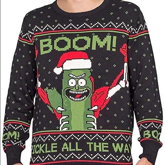 Rick and Morty Boom Men’s PickleRick Adult Ugly Christmas Sweater Black - Picture 1 of 13